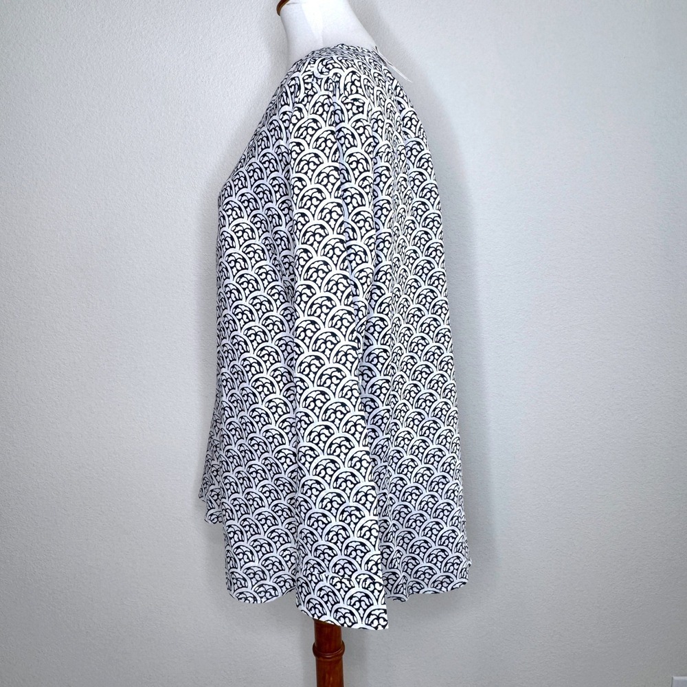 TALBOTS NEW 100% Linen Tunic Top XL Roll Tab Long Sleeve Navy White Tab Front - Picture 5 of 9
